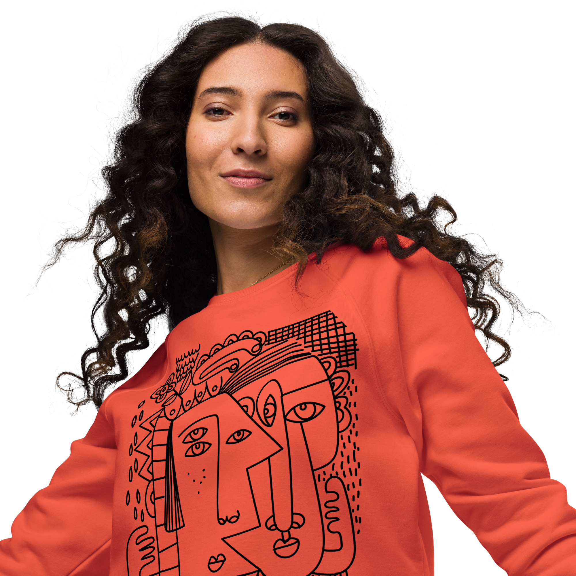 Sudadera unisex orgánica raglán - Caras abstractas