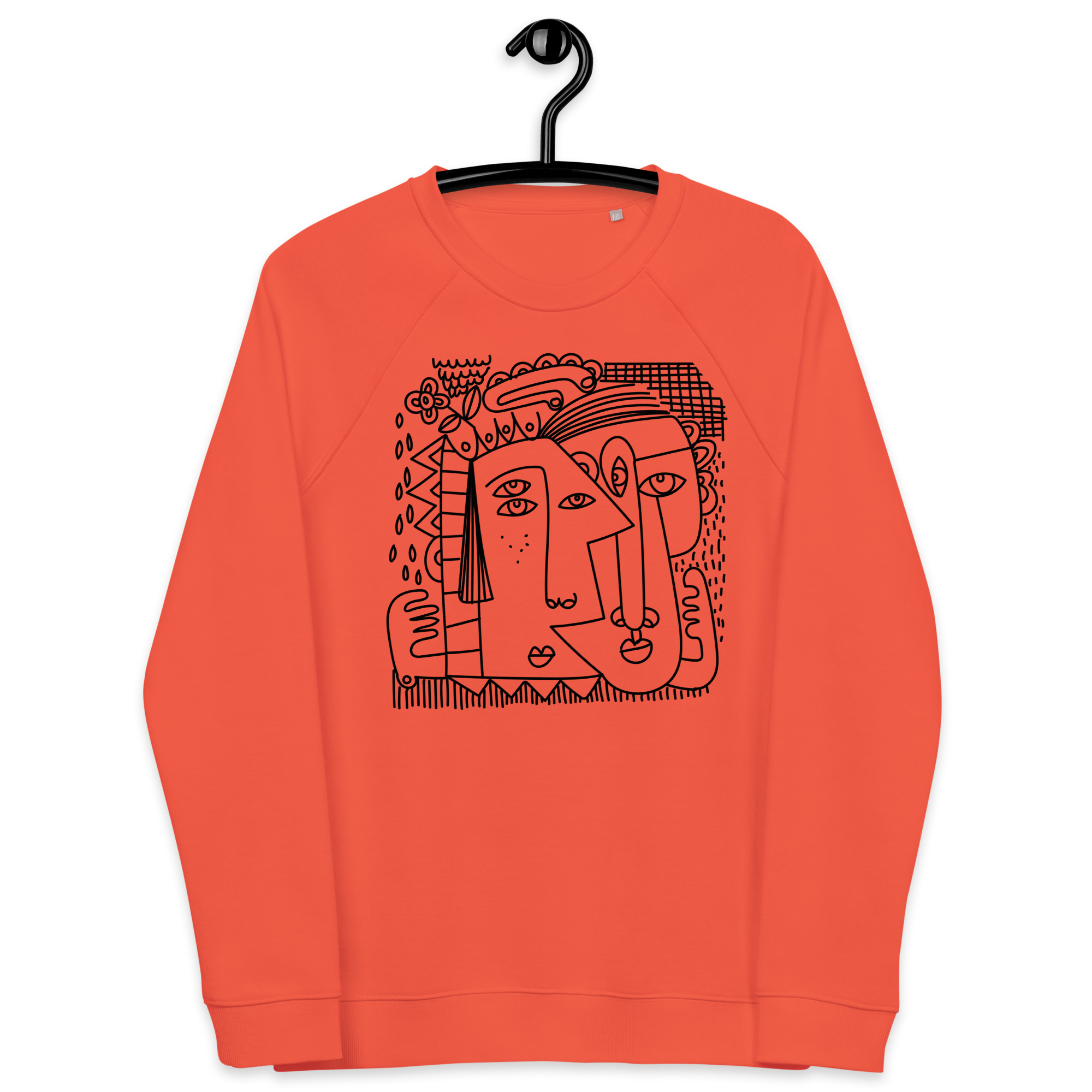 Sudadera unisex orgánica raglán - Caras abstractas