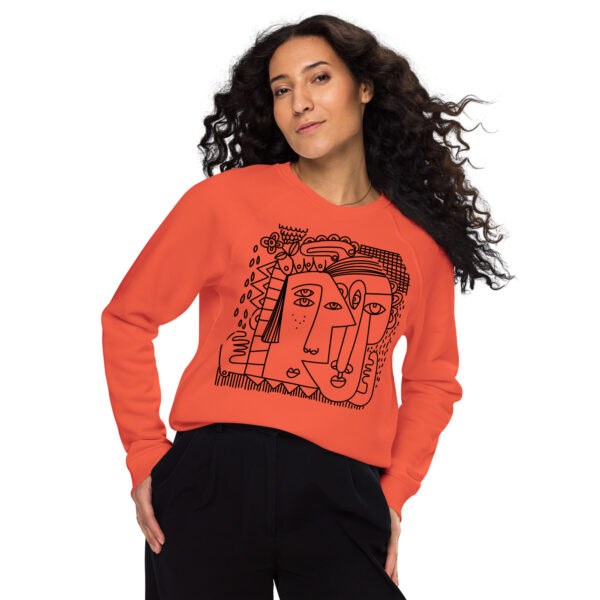 Sudadera unisex orgánica raglán - Caras abstractas