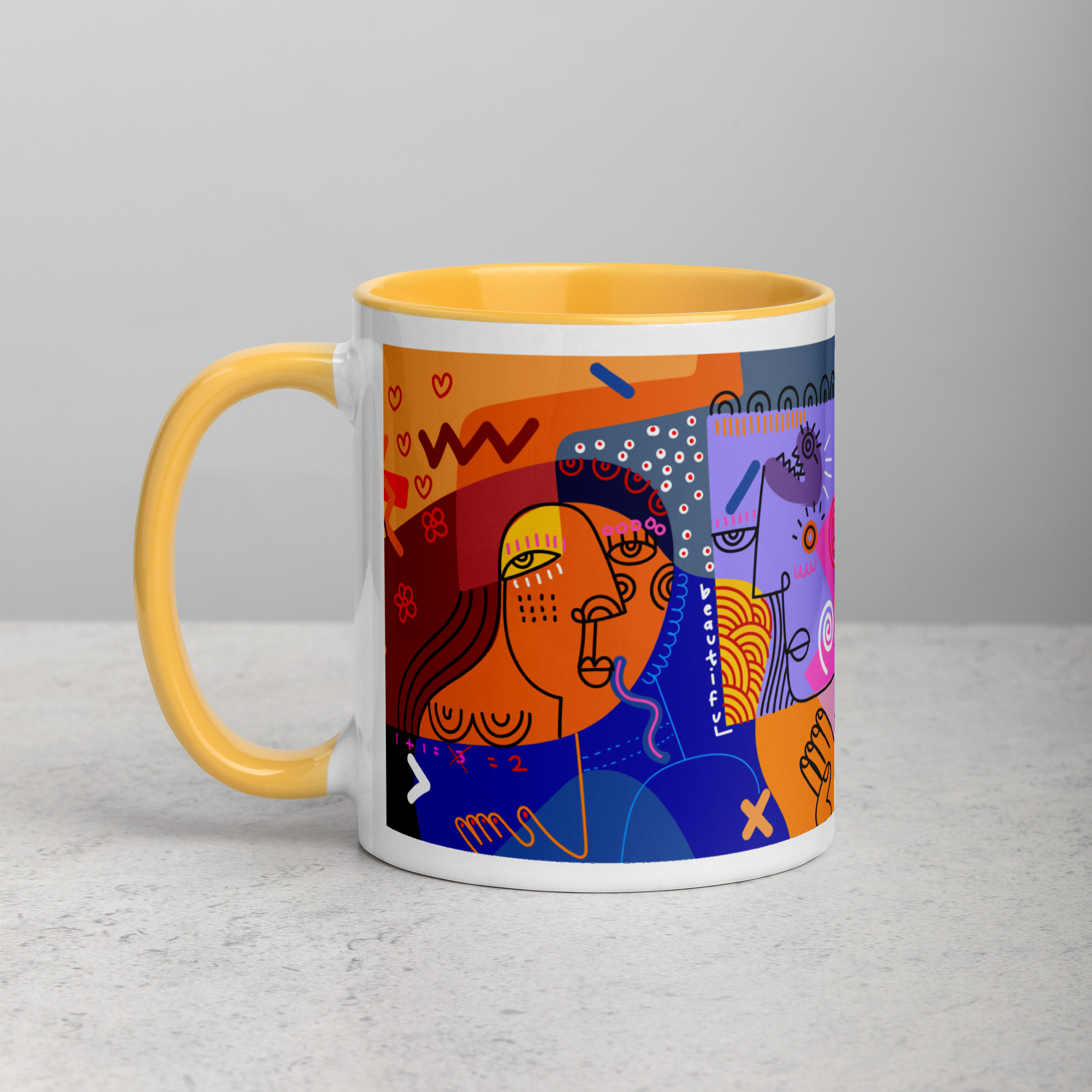 Taza color interior - Abstract Faces Art