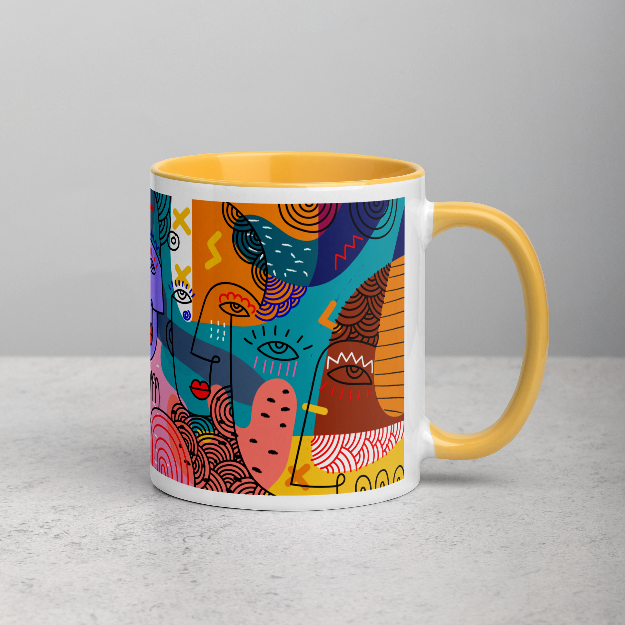 Taza color interior - Abstract Faces Art